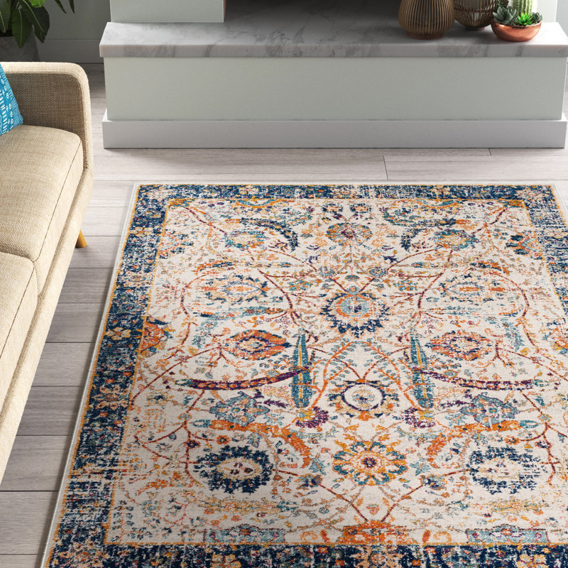 Mistana™ Hillsby Oriental Navy/Beige Area Rug & Reviews Wayfair